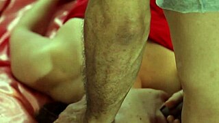 French amateur in red satin says, 'Suck my big ass and fuck me hard!'