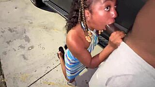 This married girl sucked my dick in the parking lot like a truck stop slut. Cute teen in blowbang outdoor.