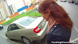 Glasses-Wearing Teen Rina Fucks On Stairway