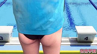 Cross-Dressing Slut Masturbates In Shower, Ejaculating Into Women's Swimsuits At Secret Swimming Class.