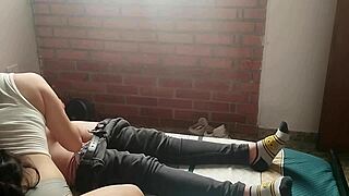 beautiful colombian wife swallows big cock and gives handjob with ripped clothes