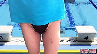 Cross-Dressing Slut Masturbates In Shower, Ejaculating Into Women's Swimsuits At Secret Swimming Class.