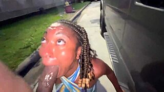 This married girl sucked my dick in the parking lot like a truck stop slut. Cute teen in blowbang outdoor.