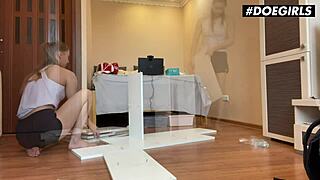 Flexible Babe Mia Split Rides Dildo in Passionate Bathroom Orgasm Session