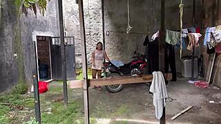 Oh wow, the student got caught by her teacher in the backyard and things got wild!