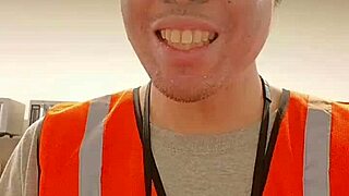 Asian mature woman walking about during work in public.