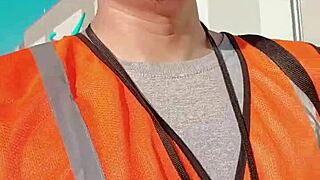 Asian mature woman walking about during work in public.