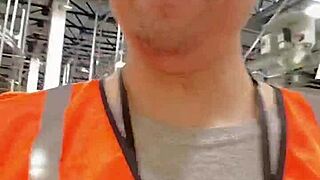 Asian mature woman walking about during work in public.