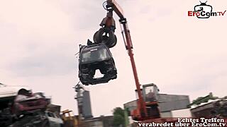 Big tits redhead milf surprises with anal outdoor threesome.