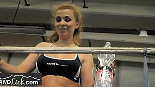 two athletic european babes with big tits and small tits clash in a passionate lesbian wrestling match over panties