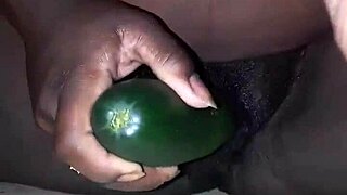 damn, fucking this pregnant ebony pussy with a phat cucumber feels wild - full video soon 😏