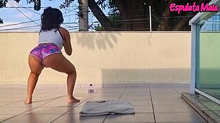 Brunette Trains Outdoors With Shorts Tucked Up Her Fat Ass