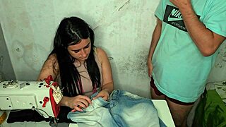 seamstress moans at client's hard erection?