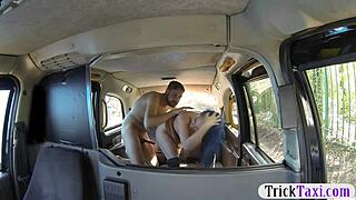 Horny couple fucking in the backseat while filming