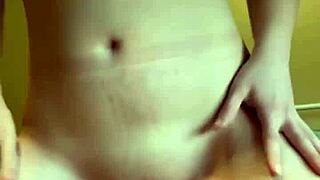 18yo amateur with pale huge natural tits cums hard all over her stuffed panties