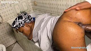 Oh wow, one time sex with the lucky plumber in the bathroom! He has a big black cock and we did it by the pool.