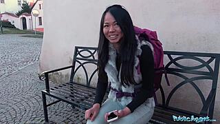 Stranded Thai gets facial from stranger in public lesbian sex