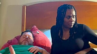 Amateur ebony sucks and fucks white guy in hood!