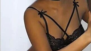 This skinny black girl is sucking milk from a huge dick