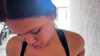 Horny Colombian pulls boyfriend's dick on the street and sucks it