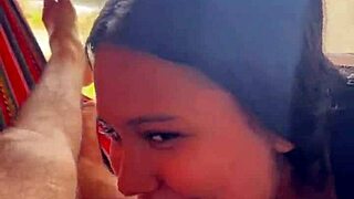 Horny Colombian pulls boyfriend's dick on the street and sucks it