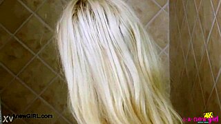 Picture-perfect blonde milf showers after daddy's POV interview and bathing massage