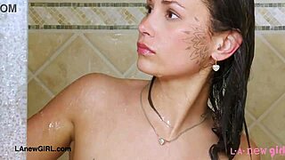 Petite Brunette Takes Relaxing Shower After Interview.