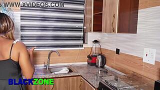 Ebony Mommy's Small Waist Young Body Tastes Great In Homemade Kitchen Sex