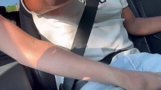 public blowjob in the car leads to swallowing cum