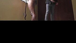 Woman in black tights performs dramatic indoor scene