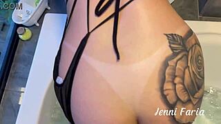 Young girl seduces DILF in bathtub, desire builds.