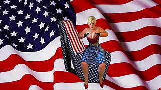 Granny America celebrates Fourth of July with intense dildo orgasms and licking