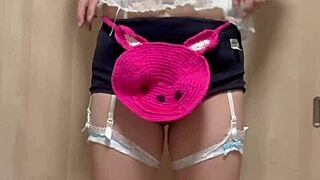 Shy in junior underwear, teasing anal and nipples under shame costume.