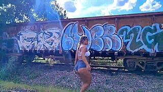 Fucking a tight ass outdoors!