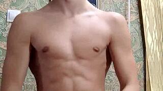 skinny boy flexes after study