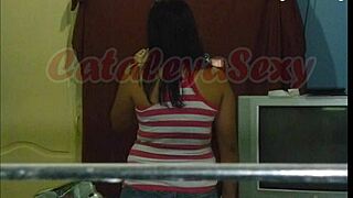 Hot Exhibitionist Neighbor Flirts With Voyeur Before Posing Sexy For Him