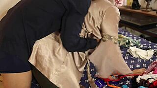 A French amateur engages in clothed sex, adorned in satin lingerie and leather pants, performing rimming, blowjob, and doggystyle in POV.