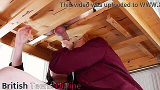 Ellie and Victoria milk guy's cock, uniforms covered?