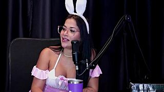 brunette shows skills and body after talking about spit discomfort - alice vasconcelos watch on sheer red easter special