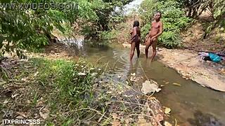 We took turns and fucked a bitch in the stream