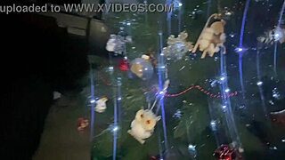 interacting with snow maiden under christmas tree