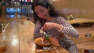 Sucking dick in sushi bar toilet, then eating rolls with cum on face