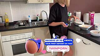 Intense Ecstasy Swallowing Sperm Instead of Milk in Kitchen