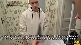 debt4k russian shopaholic fucked by debt collector in hubby's presence