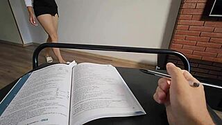 english tutor flashes pussy without panties. big ass brunette in roleplay.