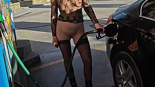 she flashes tits at petrol station