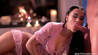 brunette girlfriend by the fire blowjob