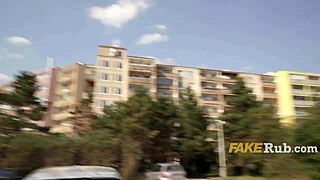 italian babe performs blowjob sucking in outdoor public casting interview