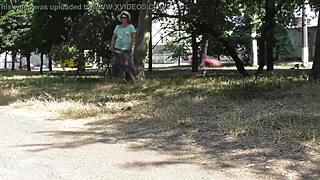 I flash my hairy mature pussy in a transparent dress outdoors