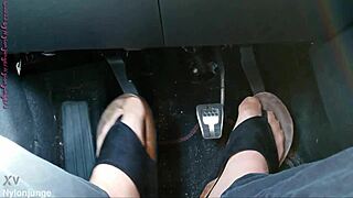 nylon feet and toe separators in the car with close up fetish play 👣